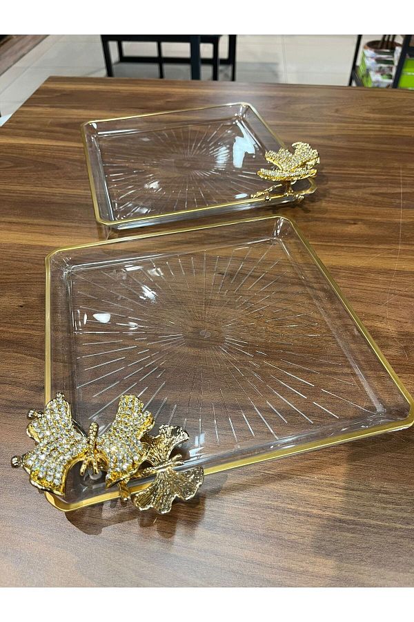 Paşabahçe-Pandoran's Box - Pasabahce Stoned Butterfly, Square Madlen Presentation Service Set of 2 1