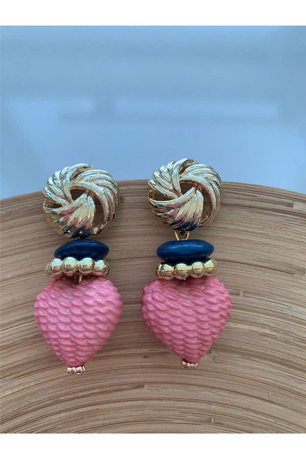Pelin Aksesuar Pink Heart and Navy Blue Design Earrings Trendyol