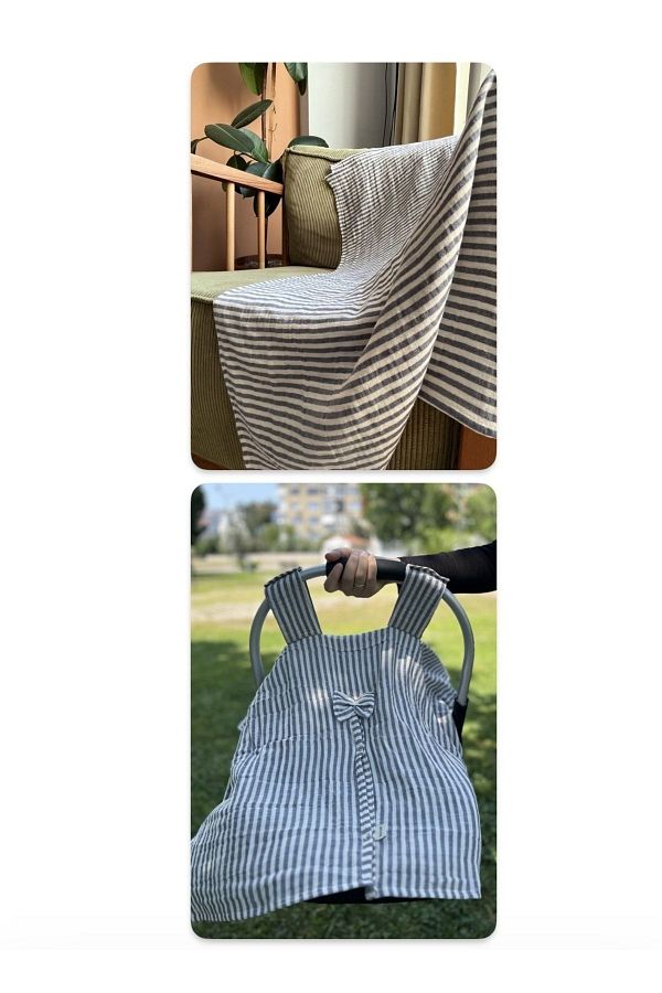 runbaby-3-Piece Muslin Baby Set - Double Layer, 80X80Cm Stroller Cover and Scarf 1