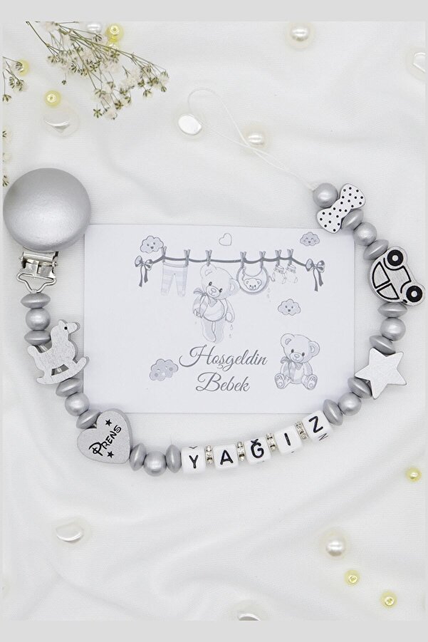 lilamtasarım Isimli Emzik Zinciri - Emzik Askısı - Bebek Hediyesi Bez030