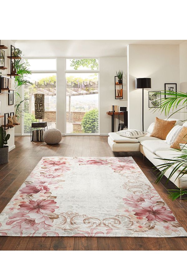 RENKLİBUTİK-Modern Patterned Velvet Textured Carpet Cover - Elastic, Sponge, Non-slip, Washable - 4 M2 1