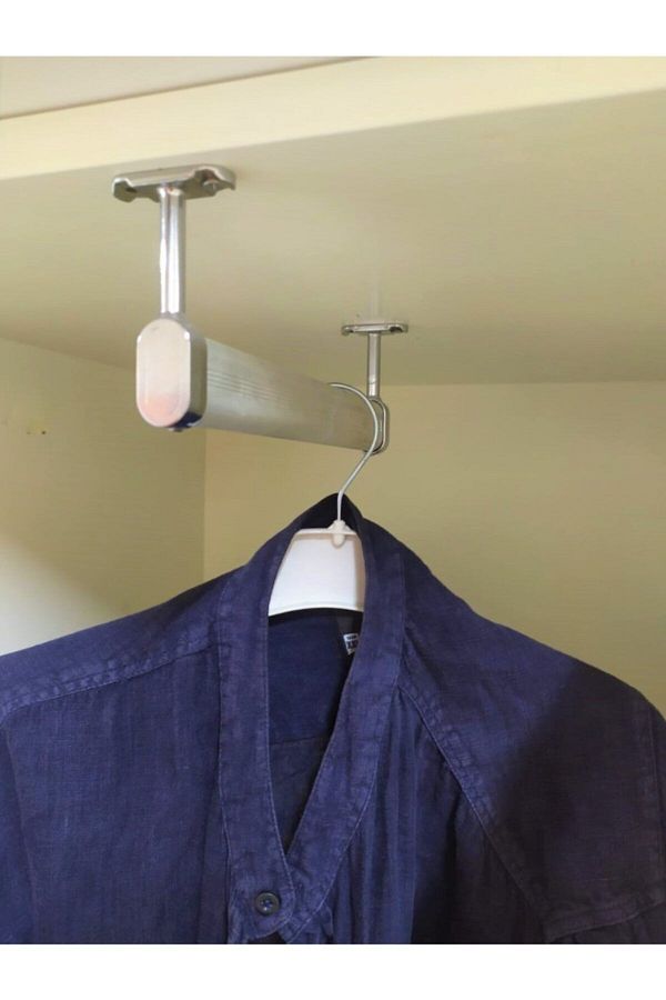 FSM-Aluminum 50 Cm Inside Cabinet Oval Clothes Hanger Pipe 2 Pieces Ceiling Hanger Screws 1