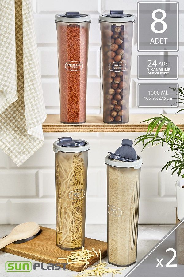Sunplast-8-Piece Storage Container Set - Leak Proof Double Sided Lid - Anthracite Food Container - 1000ML 1