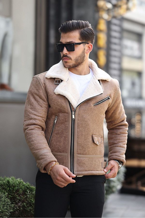 Slim fit shearling jacket store