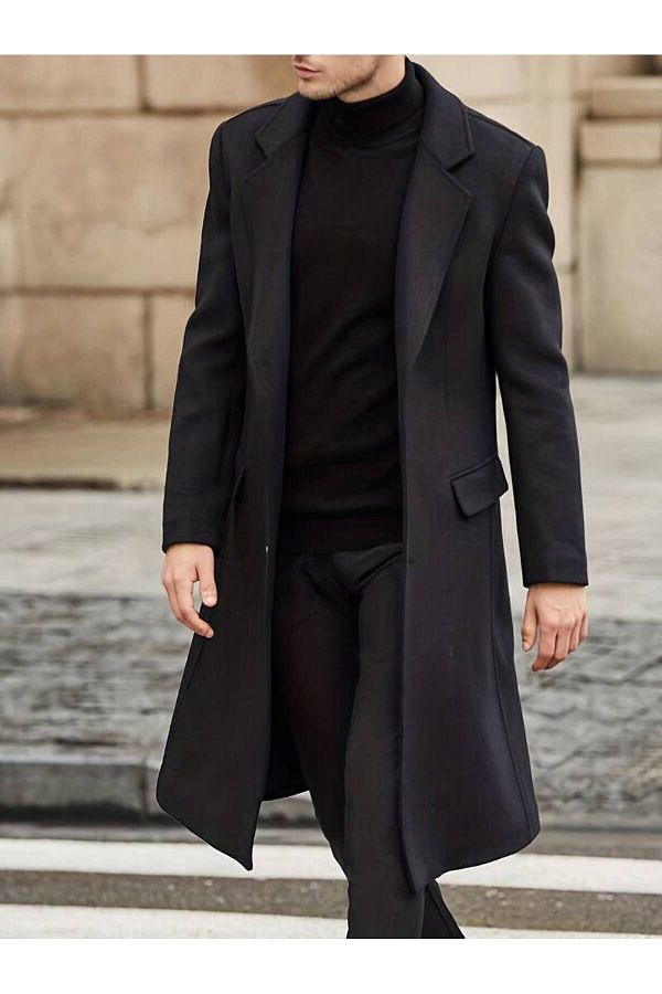 Men's black overcoat slim fit shop