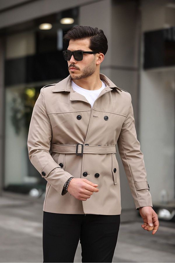 Mero Life Men s Cream Seasonal Lined Belted Double Breasted Trench Coat Trendyol