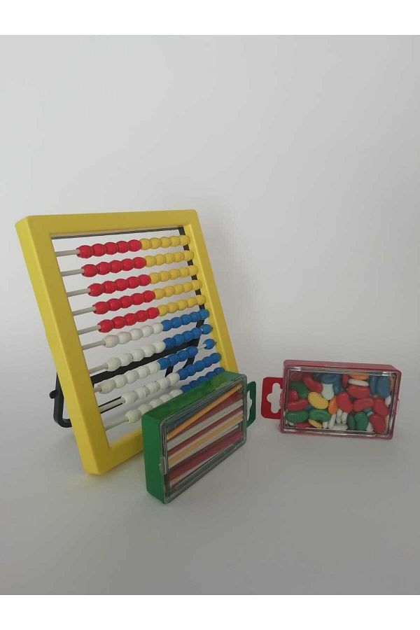 EMİR KIRTASİYE-LUXUS HARD PLASTIC COUNT BEADS-ABACUS+COUNTING STICKS+FASULES SET OF 3 1
