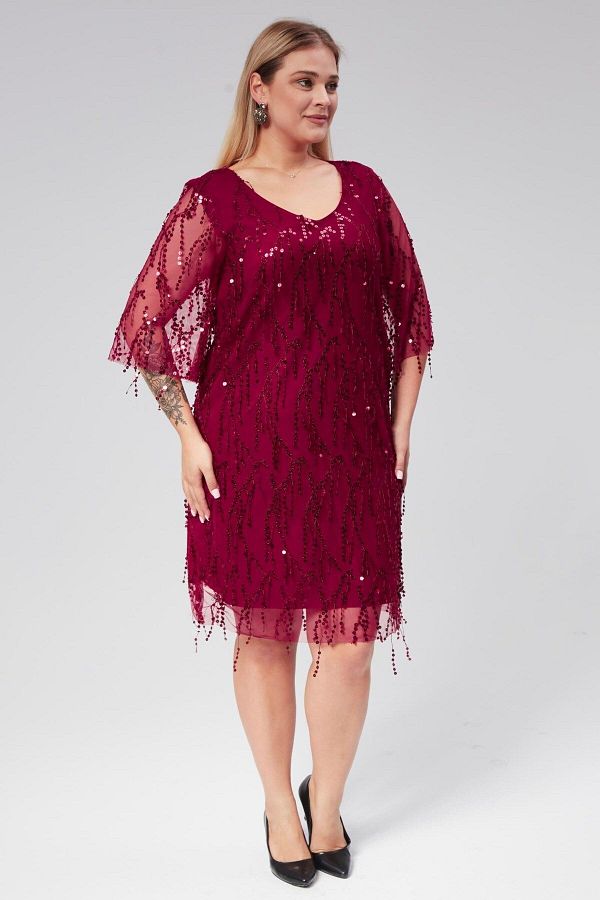 Plus size red fringe dress top