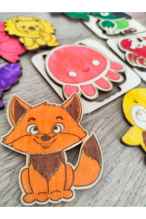 Ekim Craft Ahşap montessori boyama çizim şablon 9lu , eğitici boyanabilir yap boz - bultak şekil çizim oyuncak
