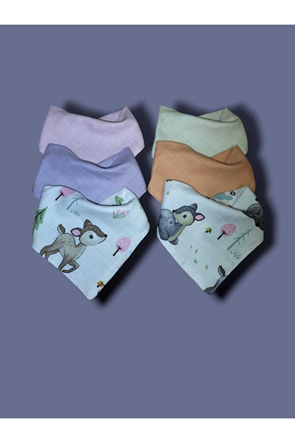 sağel %100pamuk 6lı Müslin Yakalık Mama Önlüğü Çift Katlı Iki Çıtçıtlı Kız Bebek Esra (salya Önlüğü)