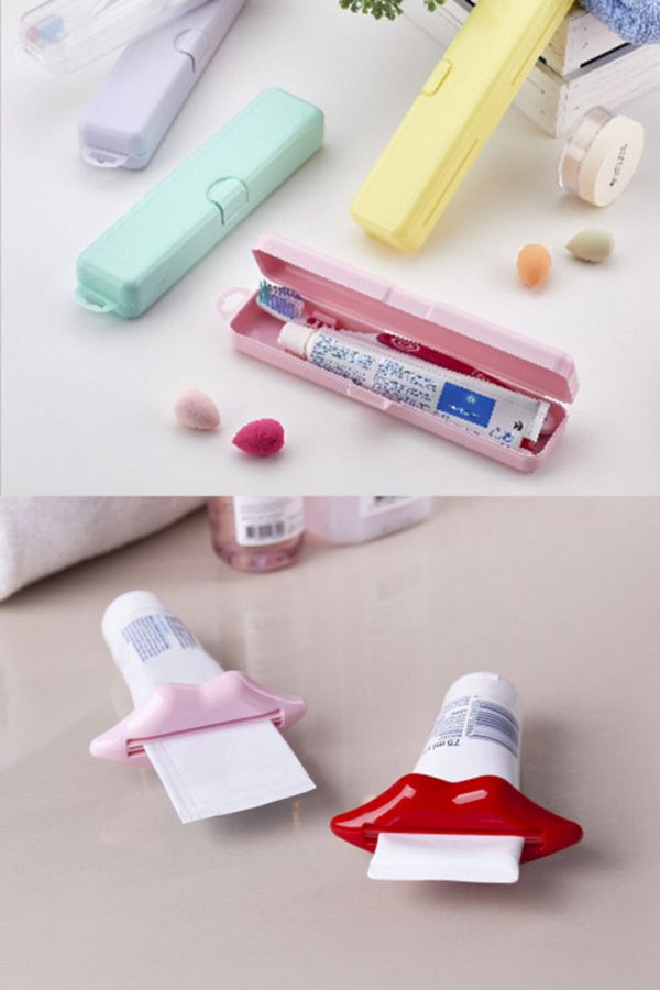 Pazarika-Toothbrush Storage Container And Kiss Toothpaste And Cream Squeezer Set 1