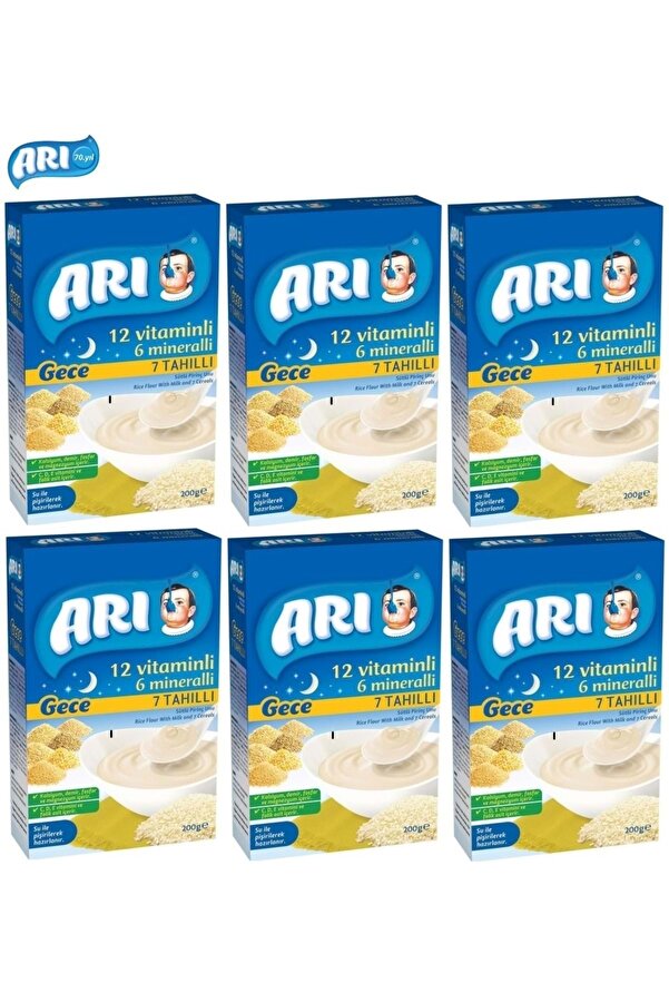 Arı Mama Pirinç Unu 200gr Gece 7 Tahıllı Sütlü (6 Lı Set)