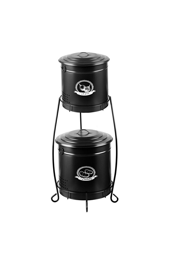 nilşah-2 Layer Round Potato/Onion Box Black 1