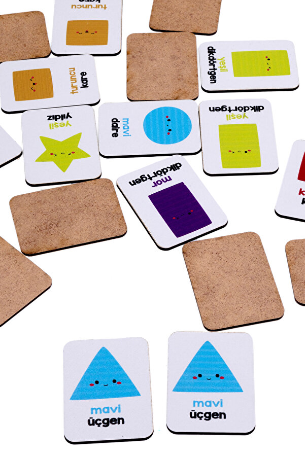 ceodesign Renkler ve Geometrik Şekiller Temalı Ahşap Eğitim Kartları Montessori Oyuncak