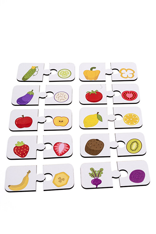 ceodesign Sebze ve Meyvelerin Dünyası Ahşap İkili Puzzle Seti Çocuklar Anaokulu Ve Kreşler Montessori
