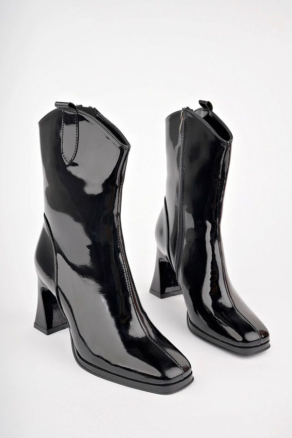 Square toe patent boots sales