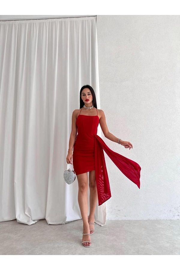 Draped back cocktail dress deals