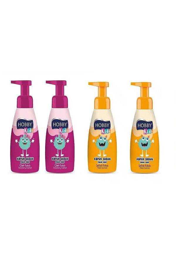 Hobby-KİDS 200 ml 4 Pieces Foam Soap - Foam Soap, Peach and Strawberry Scented - Peach-Strawberry 1