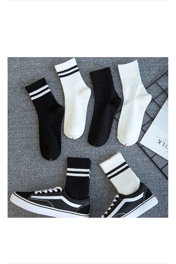 FUS BLUE-Set of 4 Plain Patterned Striped Socks 1