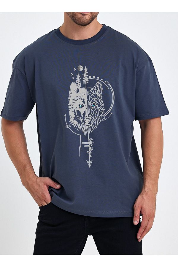 Uniquetex-Oversize Vek Wolf Printed T-shirt 1