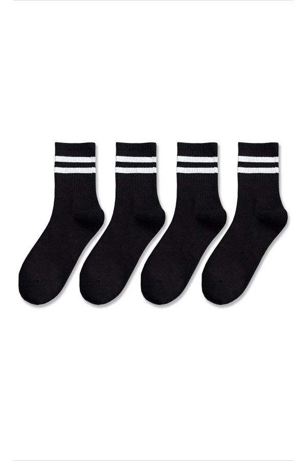 FUS BLUE-Plain Patterned 4-piece Socks Set 1