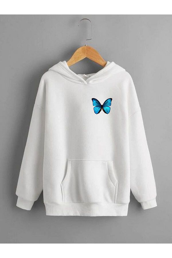 swOzz Butterfly Printed Sweatshirt White Trendyol