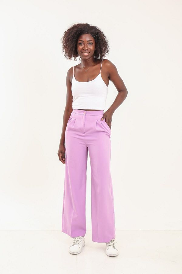 WoolnClyde Women s High Waist Wide Leg Pleated Flowy Fabric Palazzo Trousers Trendyol