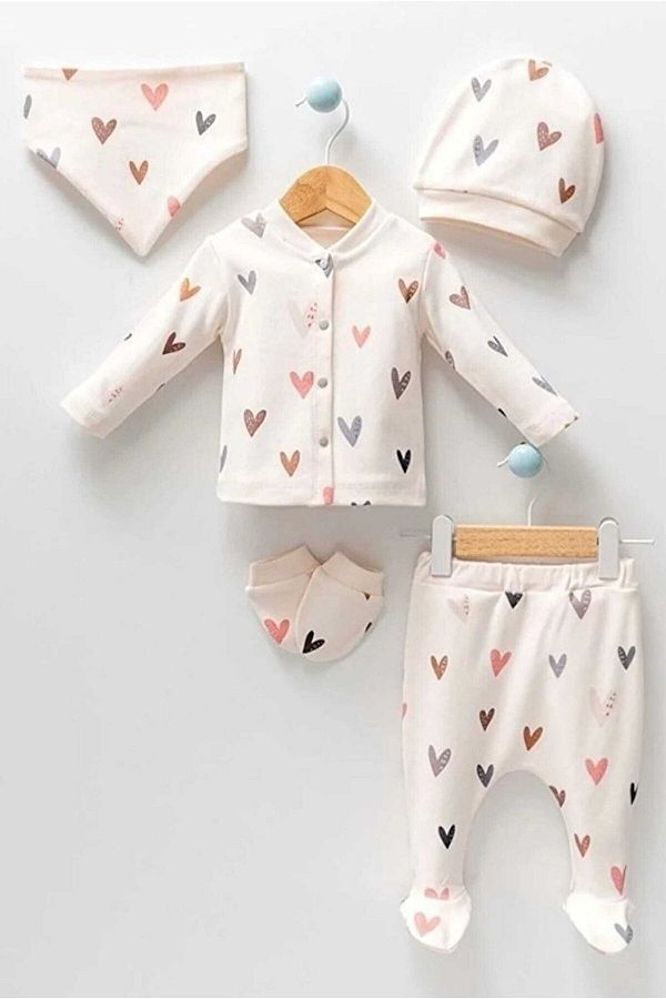 limebabies-Baby Girl Newborn Cream 5-Piece Hospital Outfit Set 1