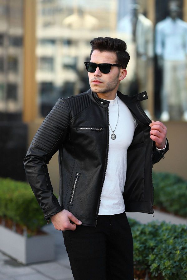 Leather jacket in winter shop