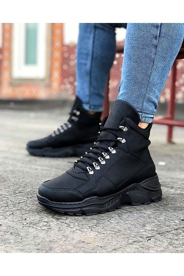 K G foot rest Long Charcoal Colored Lace Up Boots Trendyol