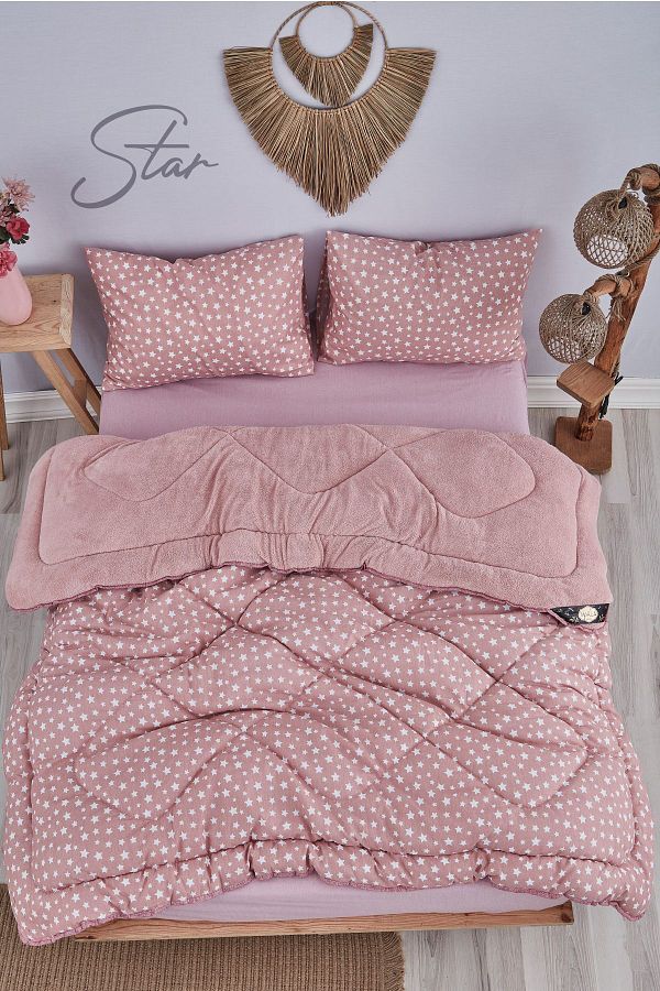 MARLA HOME-Pink Patterned Double Wellsoft Quilt Set - Soft and Fluffy 1