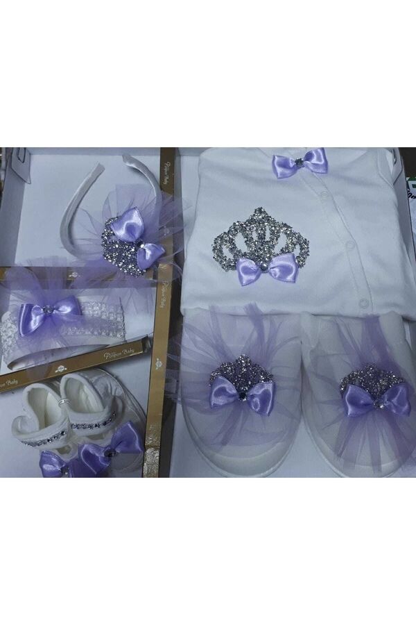 biyan collection Kız Bebek Hastane Çıkışı Lohusa Seti Terliği Tacı Terlik Taç Seti Hamile Doğum Hediyesi