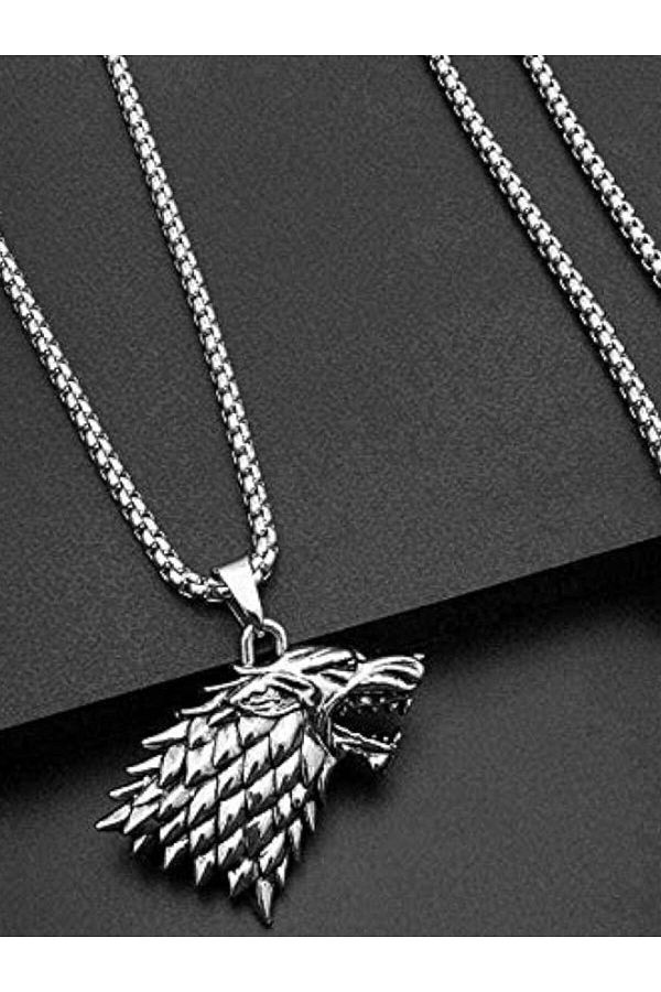 Black Point-GAme of Thrones Stark Wolfhead Stark Family Wolf Head Necklace Winter is Coming Wolf Necklace 1