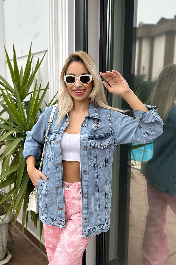 Ripped boyfriend denim jacket deals