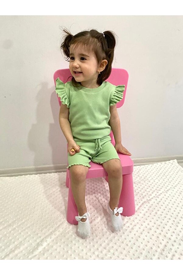 ARYA BABY Kaşkorse Kolu Fırfır Detaylı 2 Li Kız Şortlu Takım, Kız Alt-üst Takım