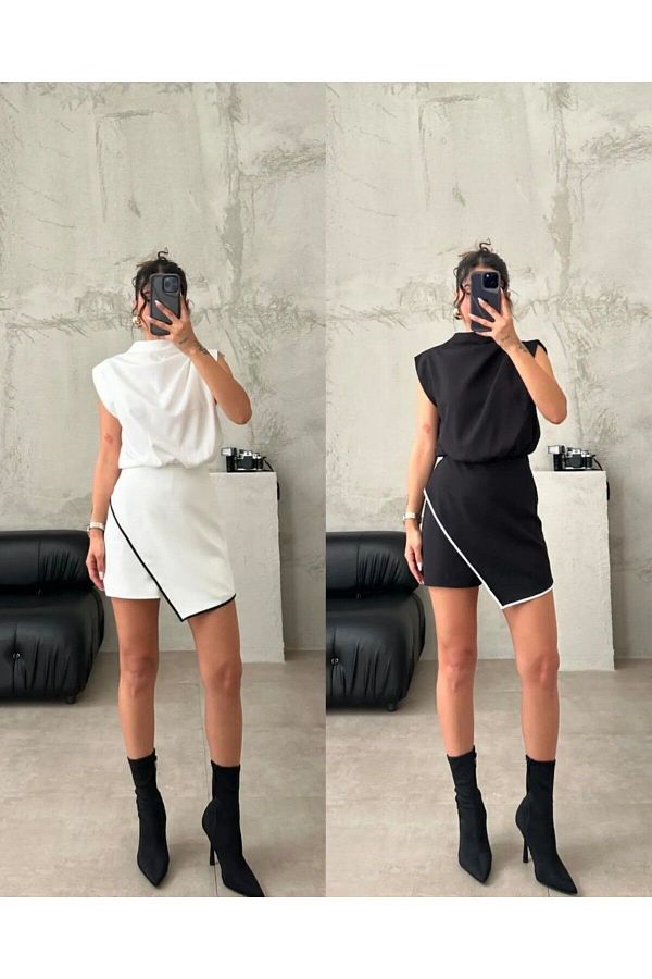 Snazzy Stop White Jumpsuit Shorts with Skirt and Piping Trendyol