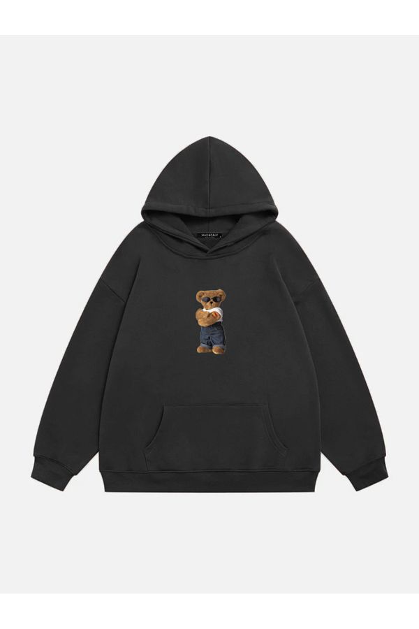 Mad&Calf-Hanorac fleece oversize unisex cu glugă cu imprimeu Teddy Bear 1