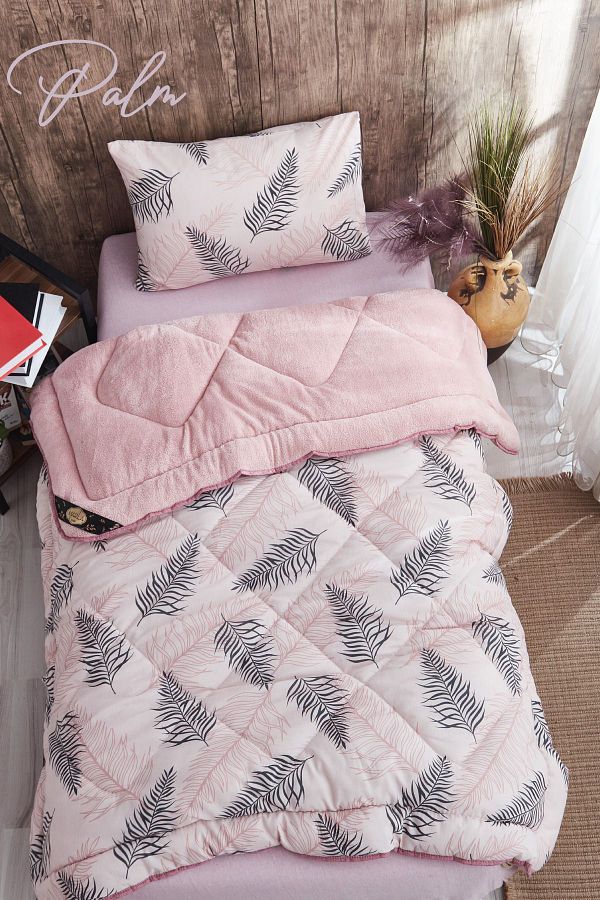 MARLA HOME-Pink Patterned Palm Single Welsoft Set - Soft and Fluffy 1