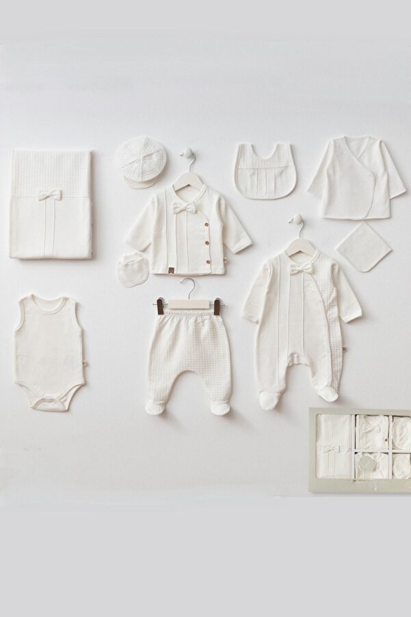 Cherub Baby Carisma Nervüllü Papyonlu %100 Pamuk Yenidoğan Erkek Bebek 10 Parça Hastane Çıkışı Zıbın Seti