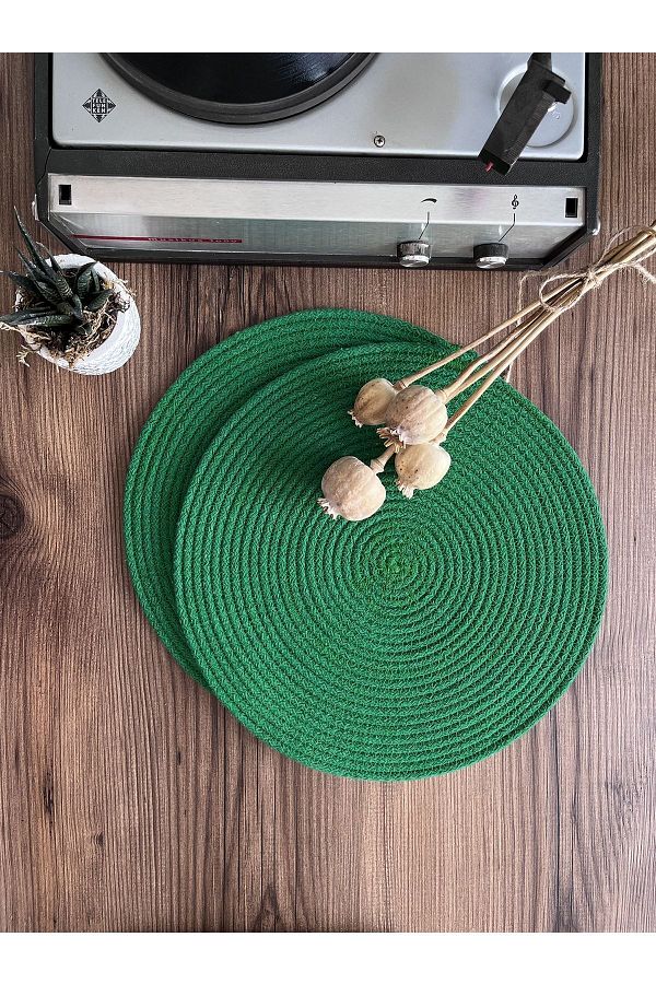 GARDENYA HOME-طبق من القش المحبوك من Volonte Grass Green Jute American Serve 1