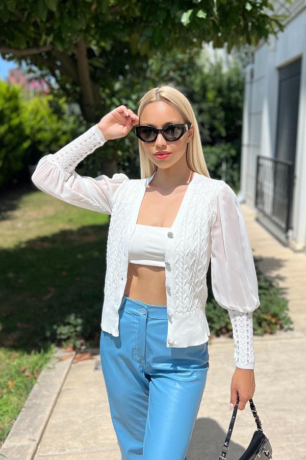 White chiffon cardigan on sale