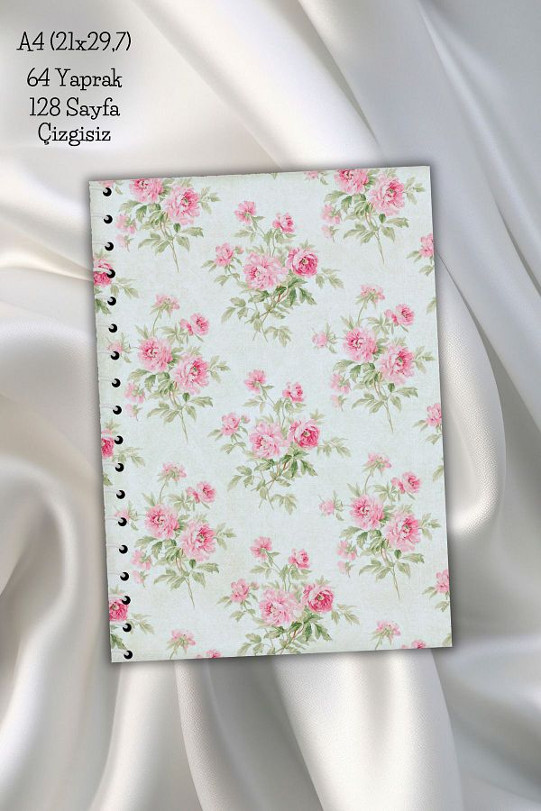 daily notebook-دفتر ملاحظات مدرسي غير مبطن بالزهور مقاس A4 - 64 ورقة (21x29,7 سم) 1