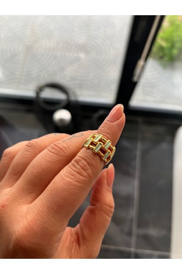 Wiel Butik Water Green Thick Gold Ring Trendyol
