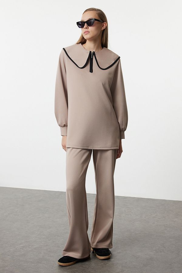 Trendyol Modest-Knitted Mink Collar Top and Bottom Set - TCTAW25US00077 1