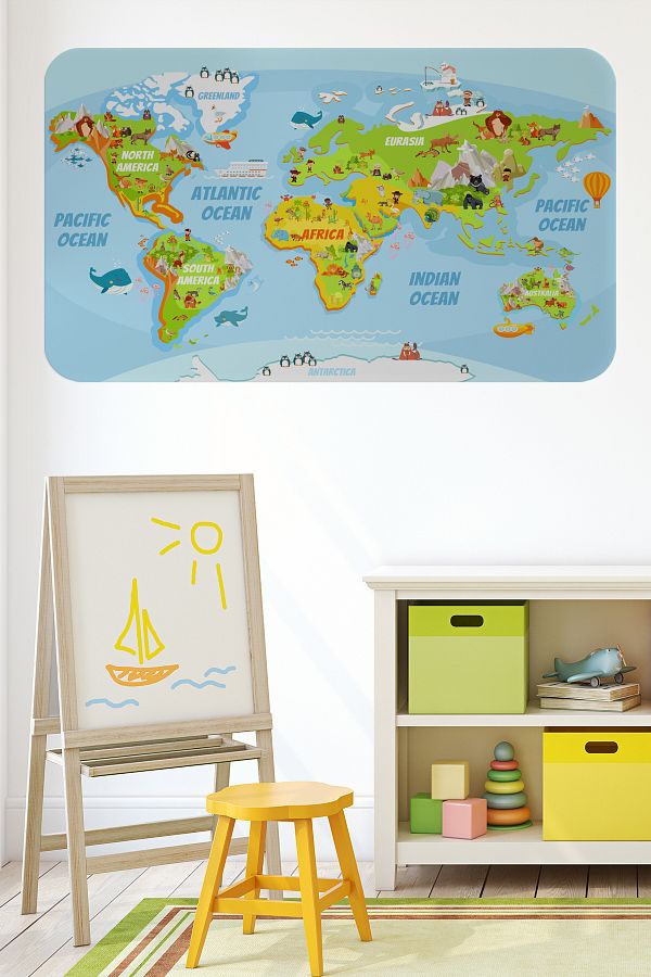 Dropcek eticaret-World Atlas Map - Children's and Baby's Room Wall Sticker 60x105-3778 1