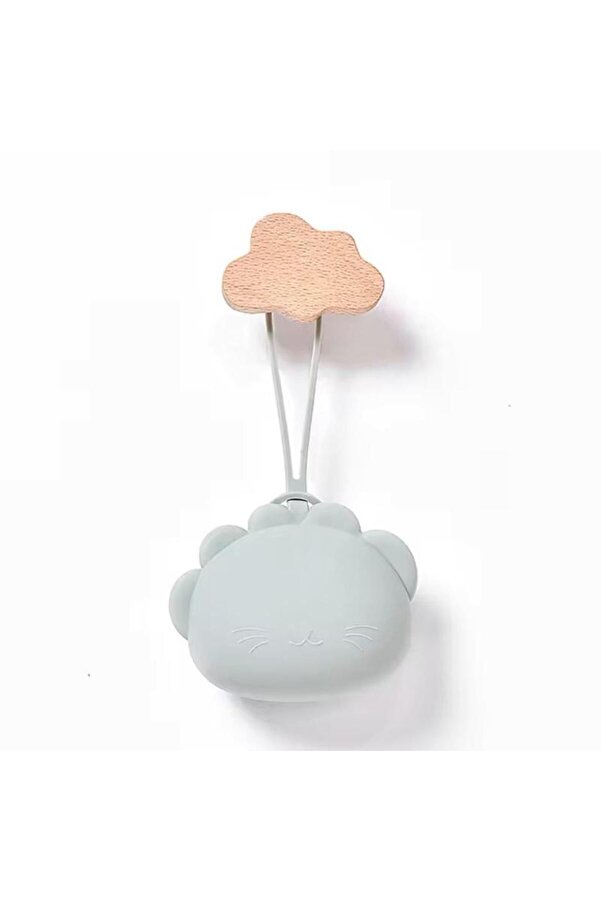 The Cloudish Shop Silikon Emzik Saklama Kutusu Emzik Tutucu Taşınabilir Askılı Aslan Kedi Desenli Su Yeşili