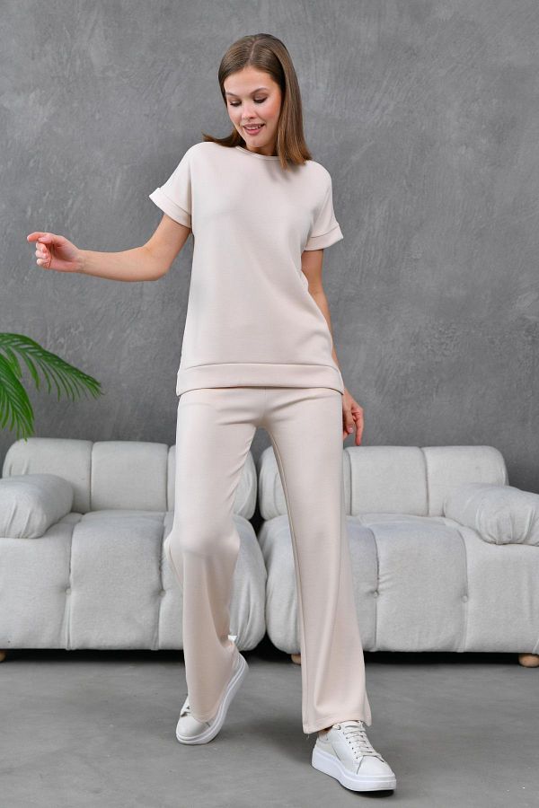 Lusin-Set modal de vară pentru femei ecru - pantaloni și tricou 1
