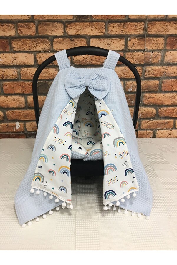 BUSEBABYHOME Mavi Puset Örtüsü ve Puset Minderi 2'li Set