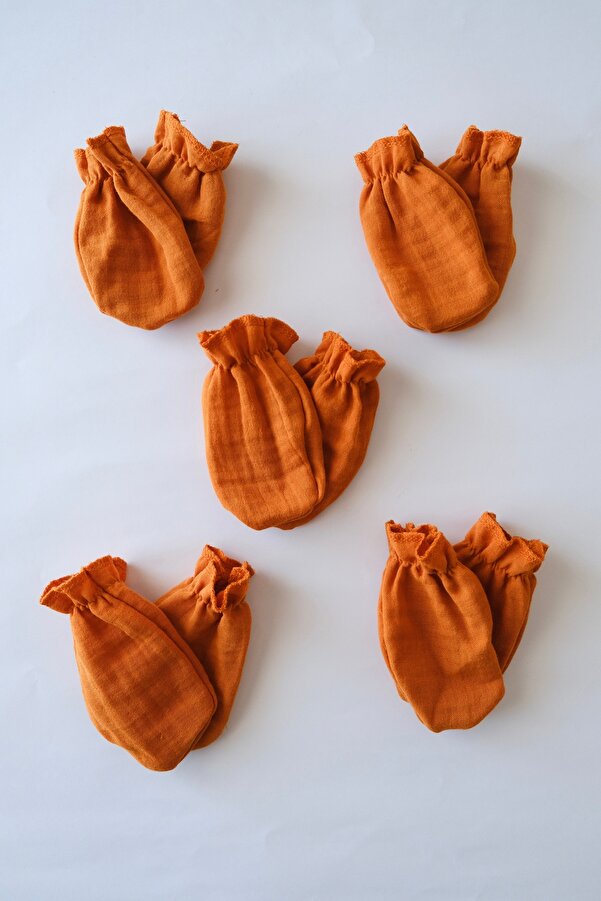 runbaby Pamuklu Çift Kat Müslin Kumaş 5 Çift Bebek Eldiven