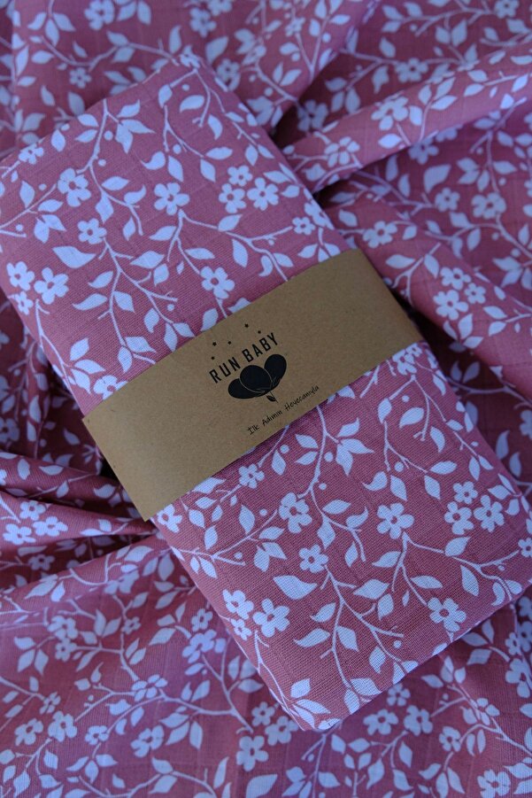 runbaby 100x120cm Oeko-tex Sertifikalı Bebek Müslin Örtü (PEMBE ÇİÇEK)